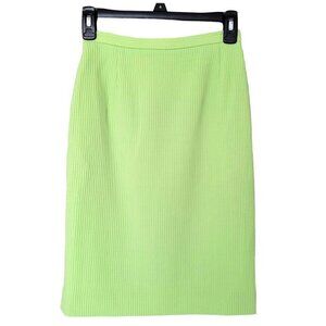 Burberry 100% Virgin Wool Lime Green Ribbed Texture Pencil Skirt